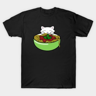 Hungry cat eating pasta T-Shirt